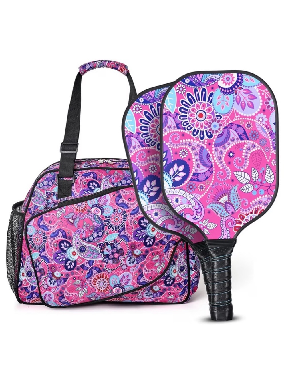 Women's Pink Paisley Travel Paddle Bag Set - Vibrant Floral Design